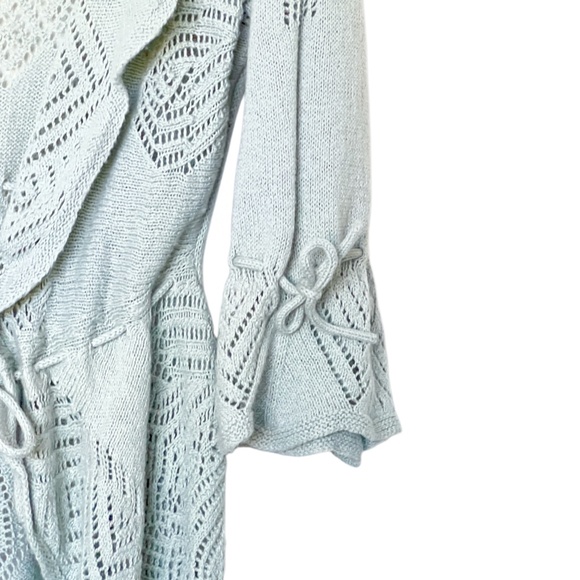 ANTHROPOLOGIE Sparrow Wrap Cardigan Sage Green Open Weave Size Large - Picture 6 of 14